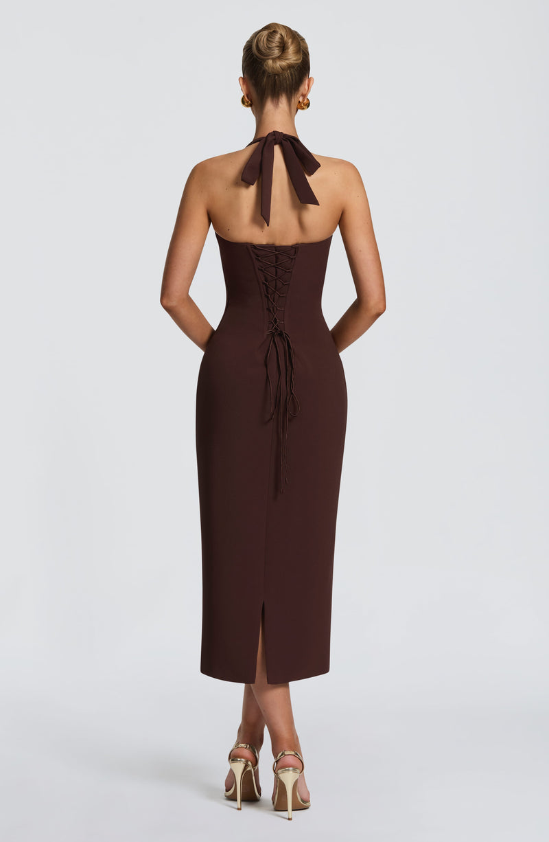 Celia™ - Vestido Midi de Crepé Ciruela