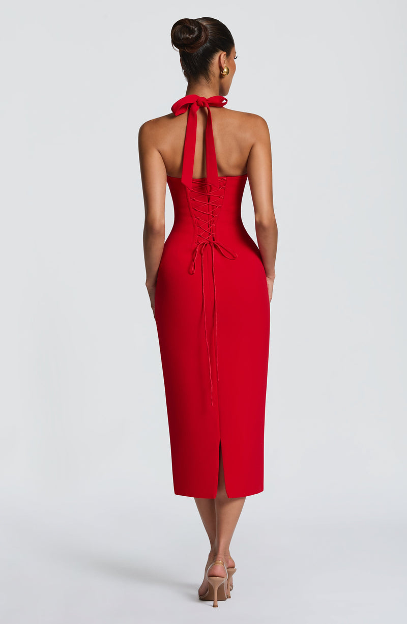 Celia™ - Vestido Midi de Crepé Rojo