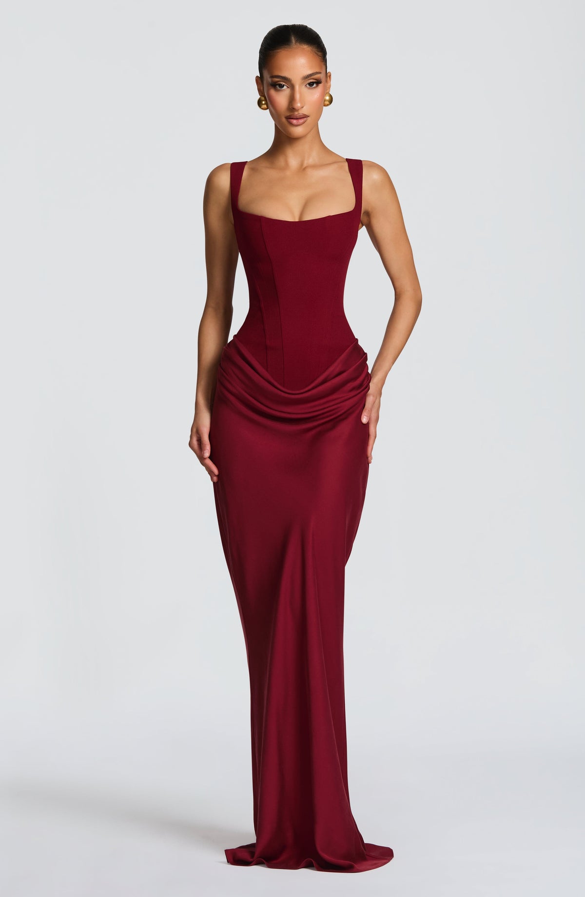 Cornelia™ - Vestido Largo con Corsé Burdeos