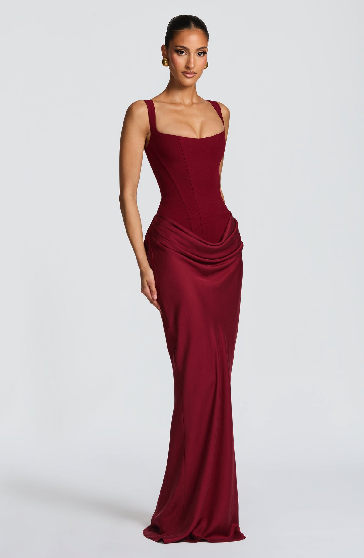 Cornelia™ - Vestido Largo con Corsé Burdeos