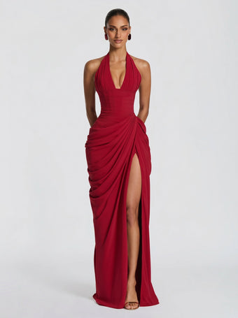 Anna™ - Vestido Largo de Chifón Rojo