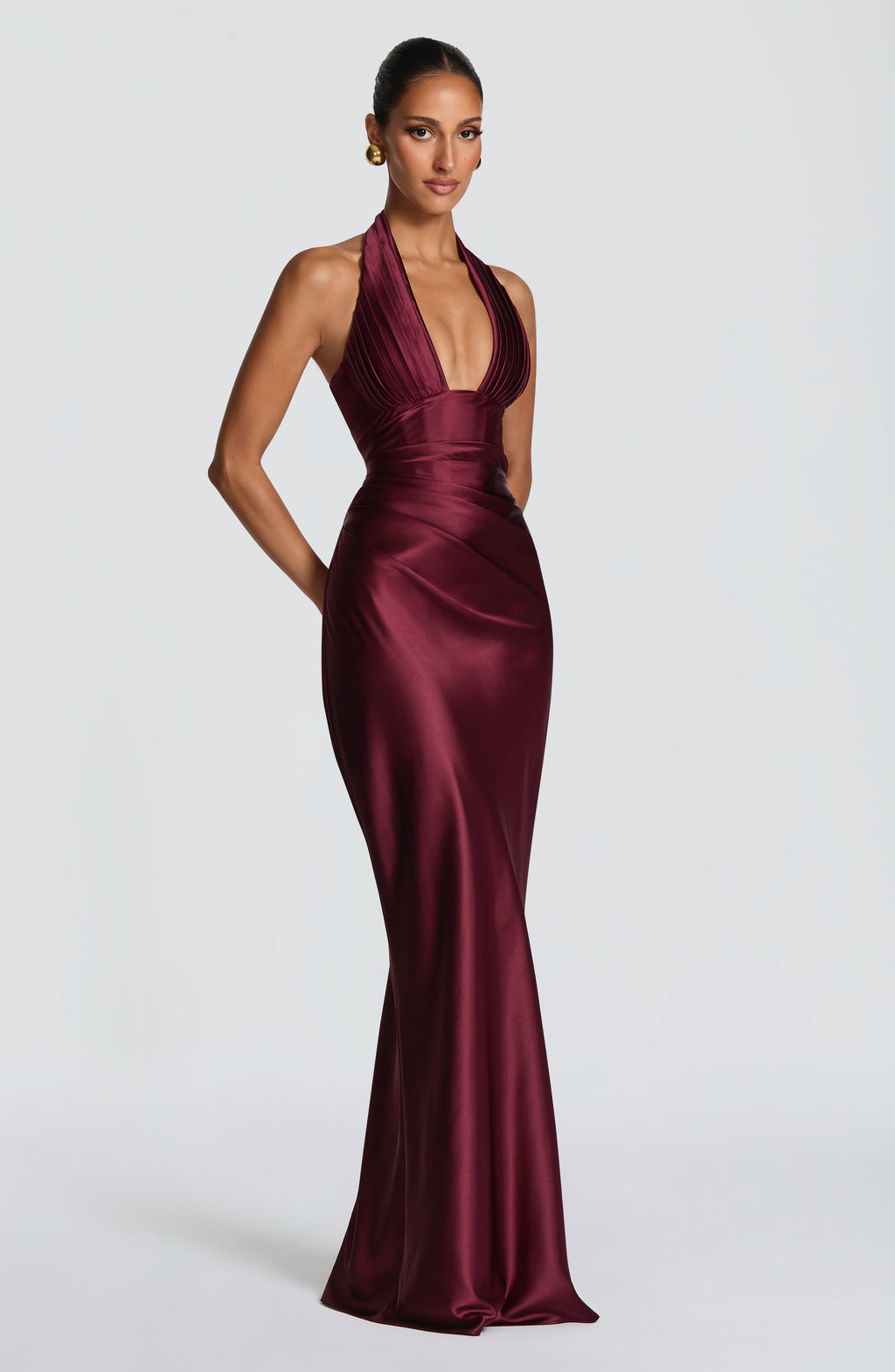Elena™ - Vestido Largo de Satén Cereza