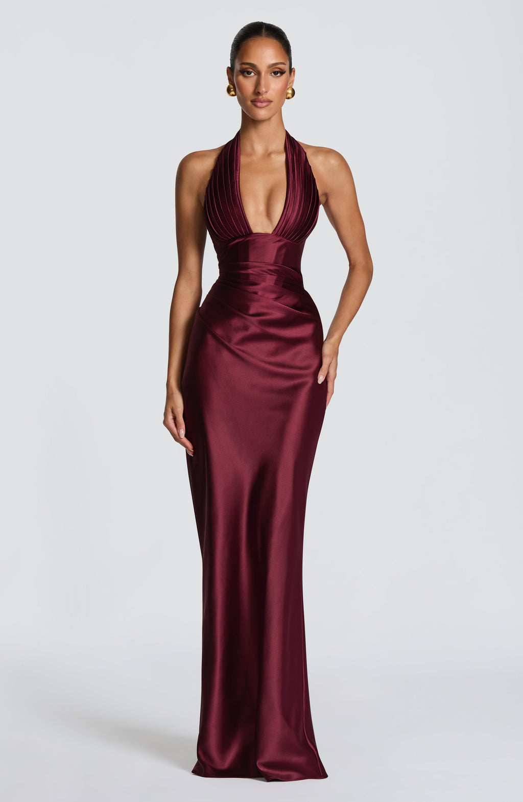 Elena™ - Vestido Largo de Satén Cereza