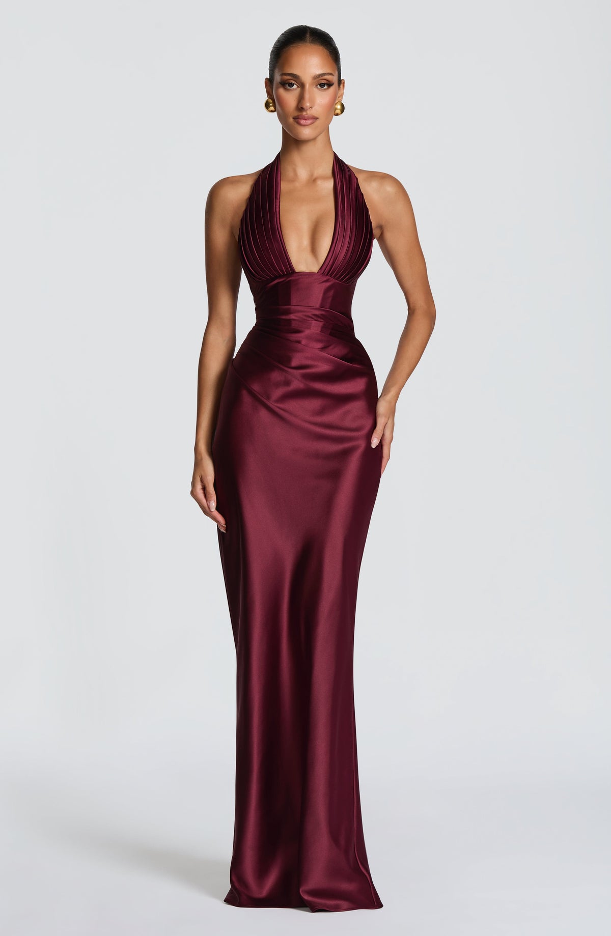 Elena™ - Vestido Largo de Satén Cereza