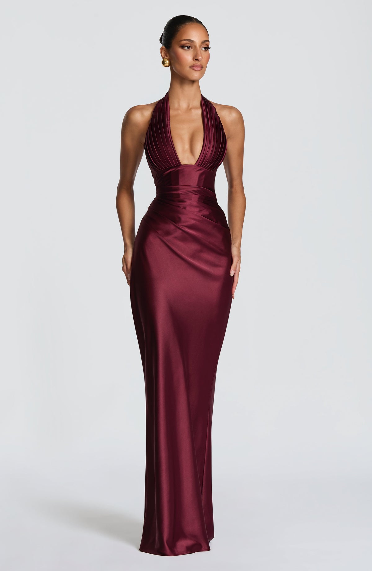 Elena™ - Vestido Largo de Satén Cereza