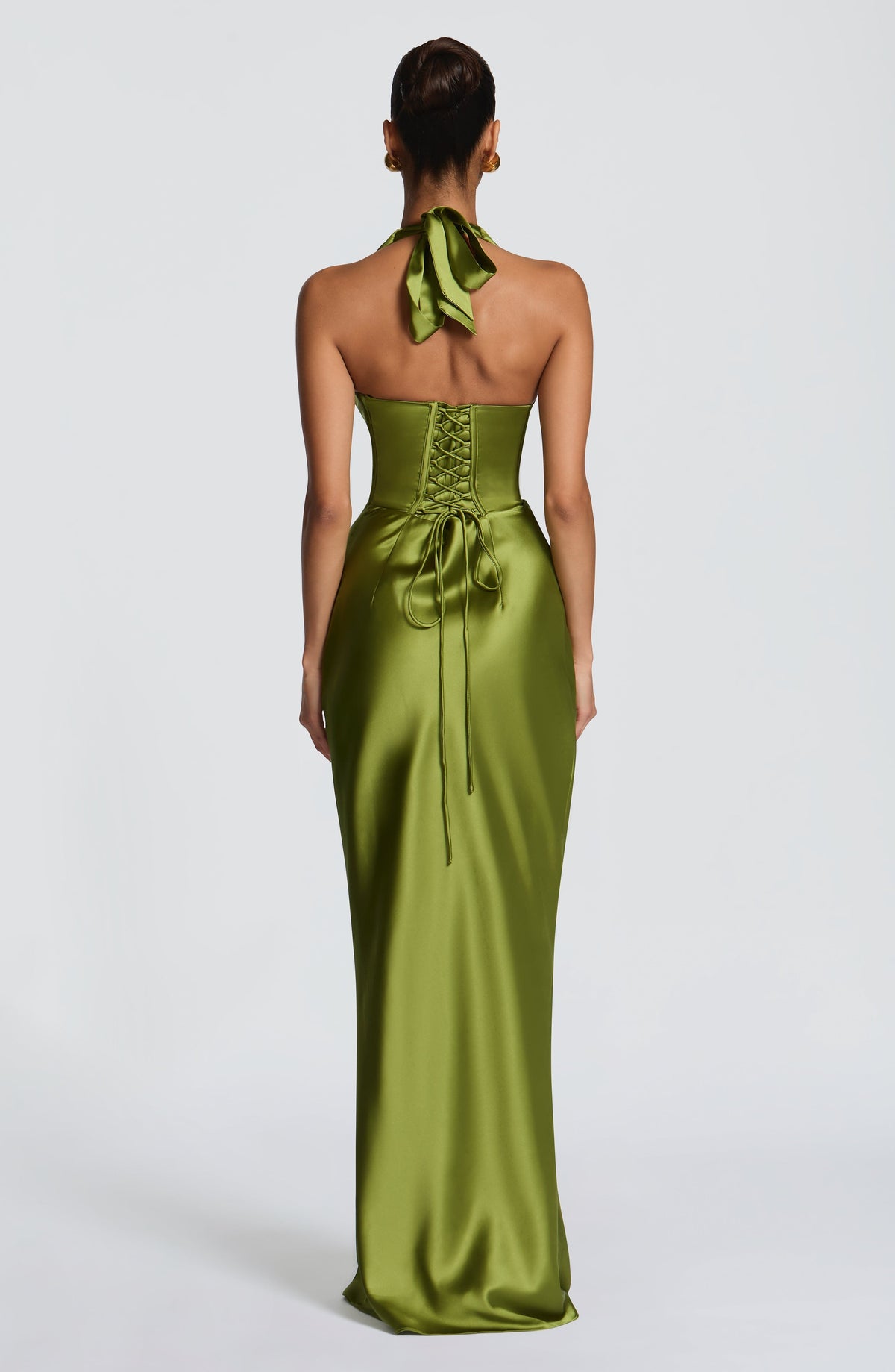 Elena™ - Vestido Largo de Satén Oliva