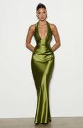 Elena™ - Vestido Largo de Satén Oliva