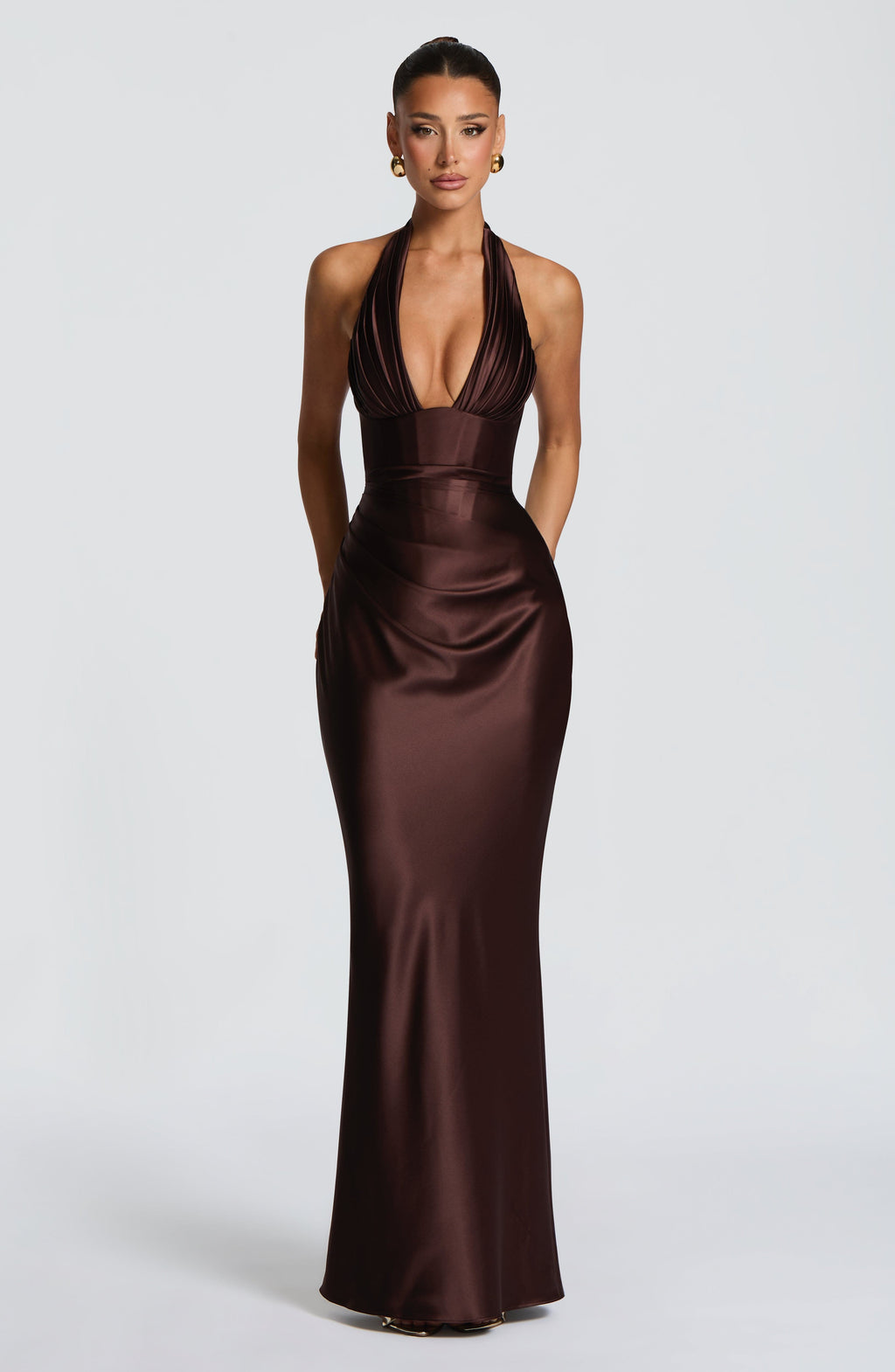 Elena™ - Vestido Largo de Satén Ciruela