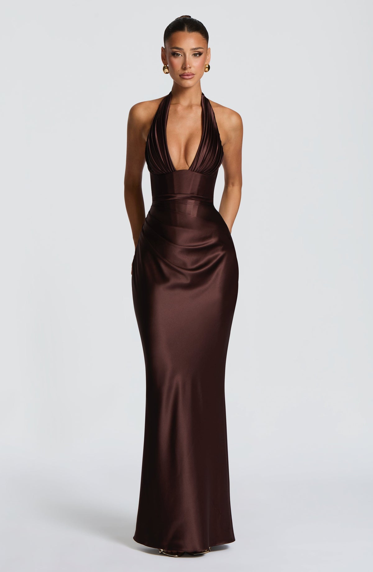 Elena™ - Vestido Largo de Satén Ciruela