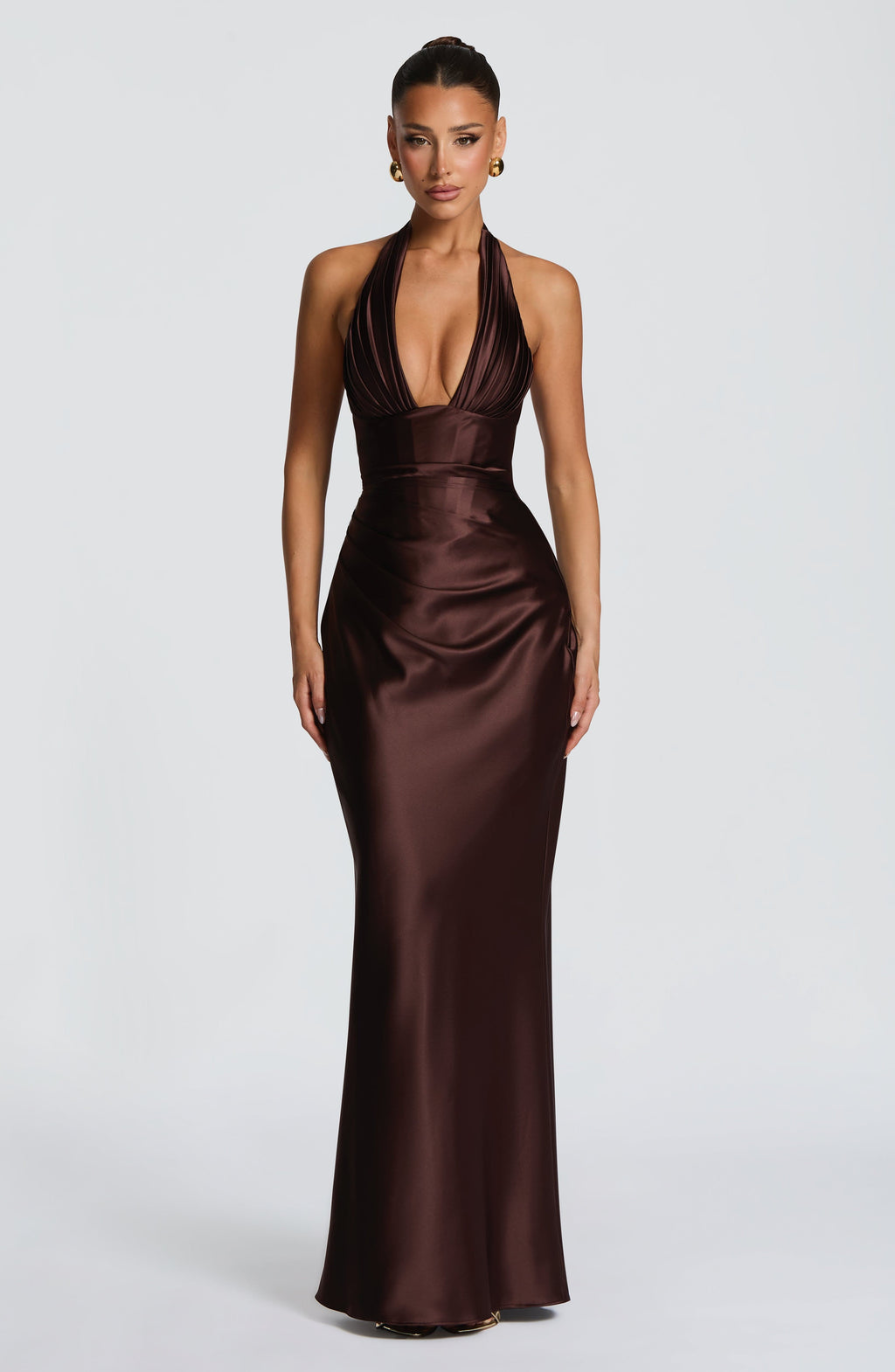 Elena™ - Vestido Largo de Satén Ciruela