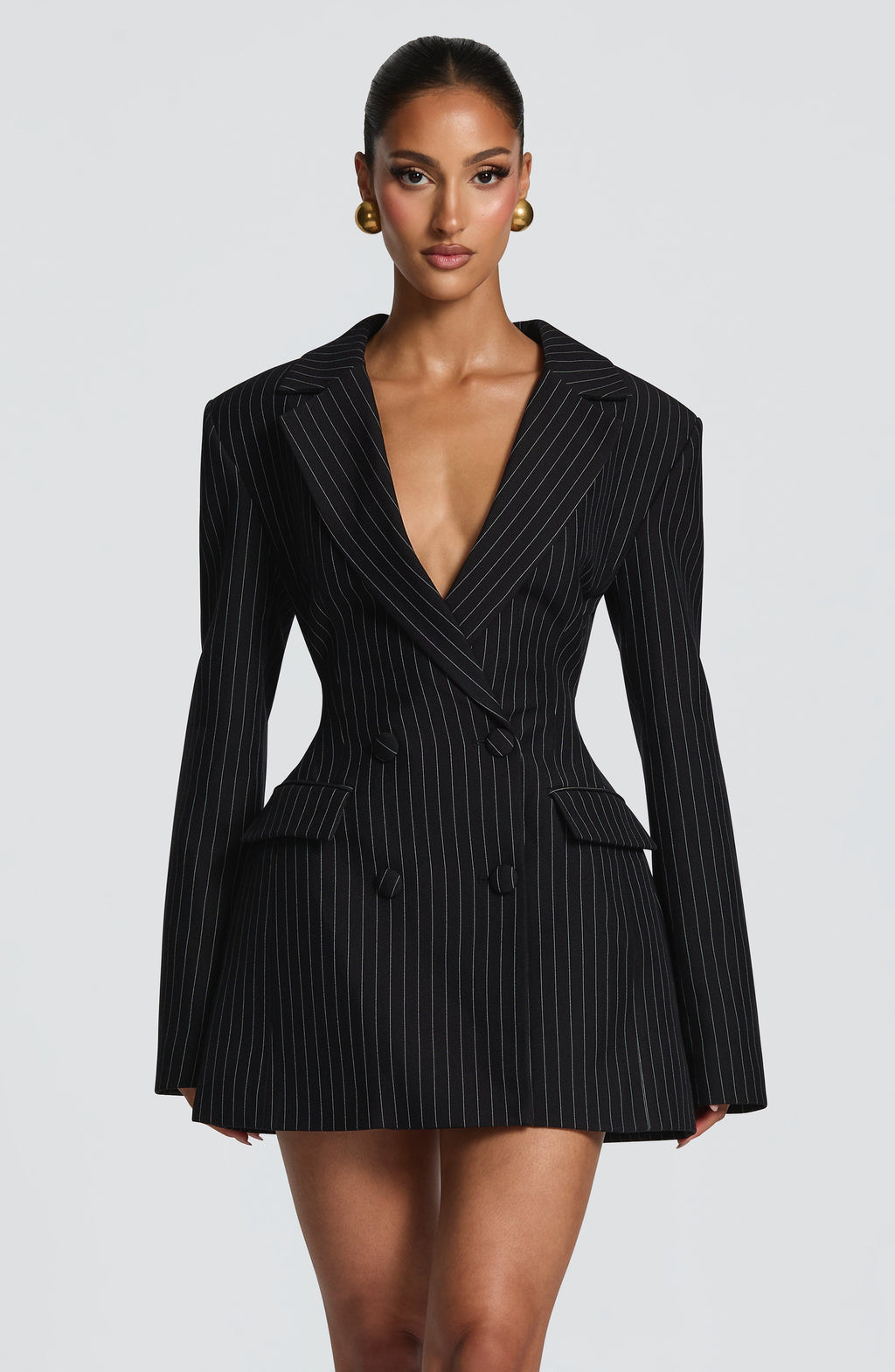 Elvira™ - Vestido Americana de Raya Diplomática Negro