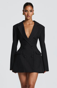 Elvira™ - Vestido Americana de Raya Diplomática Negro