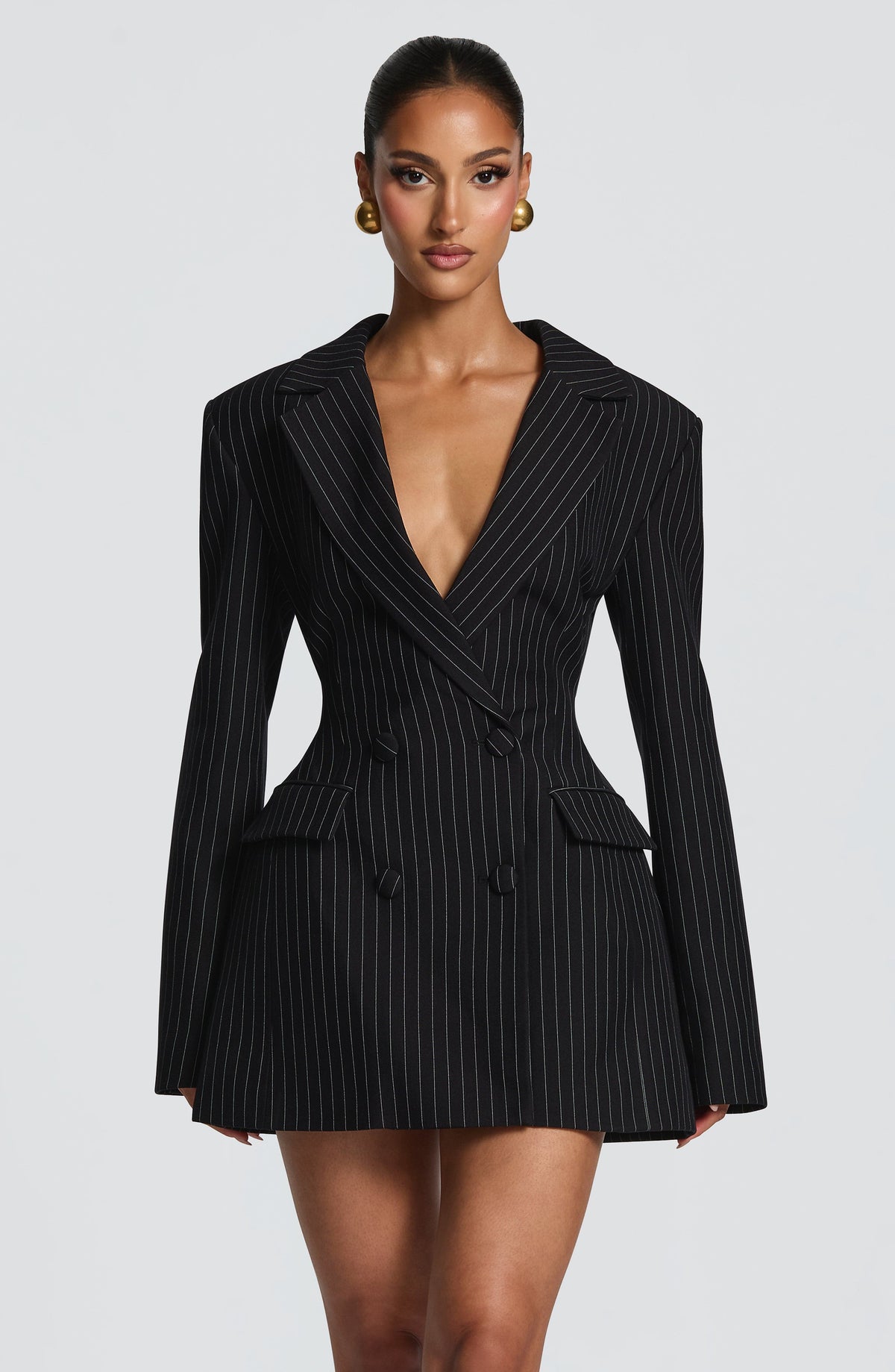 Elvira™ - Vestido Americana de Raya Diplomática Negro