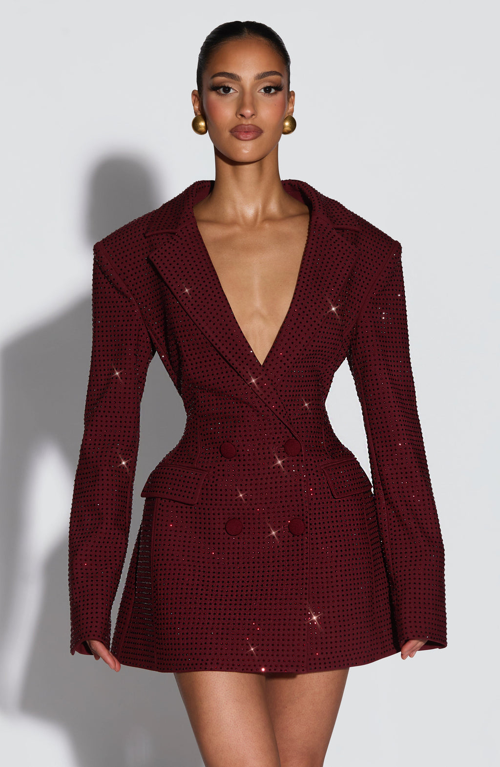 Elvira™ - Vestido Americana con Pedrería Burdeos