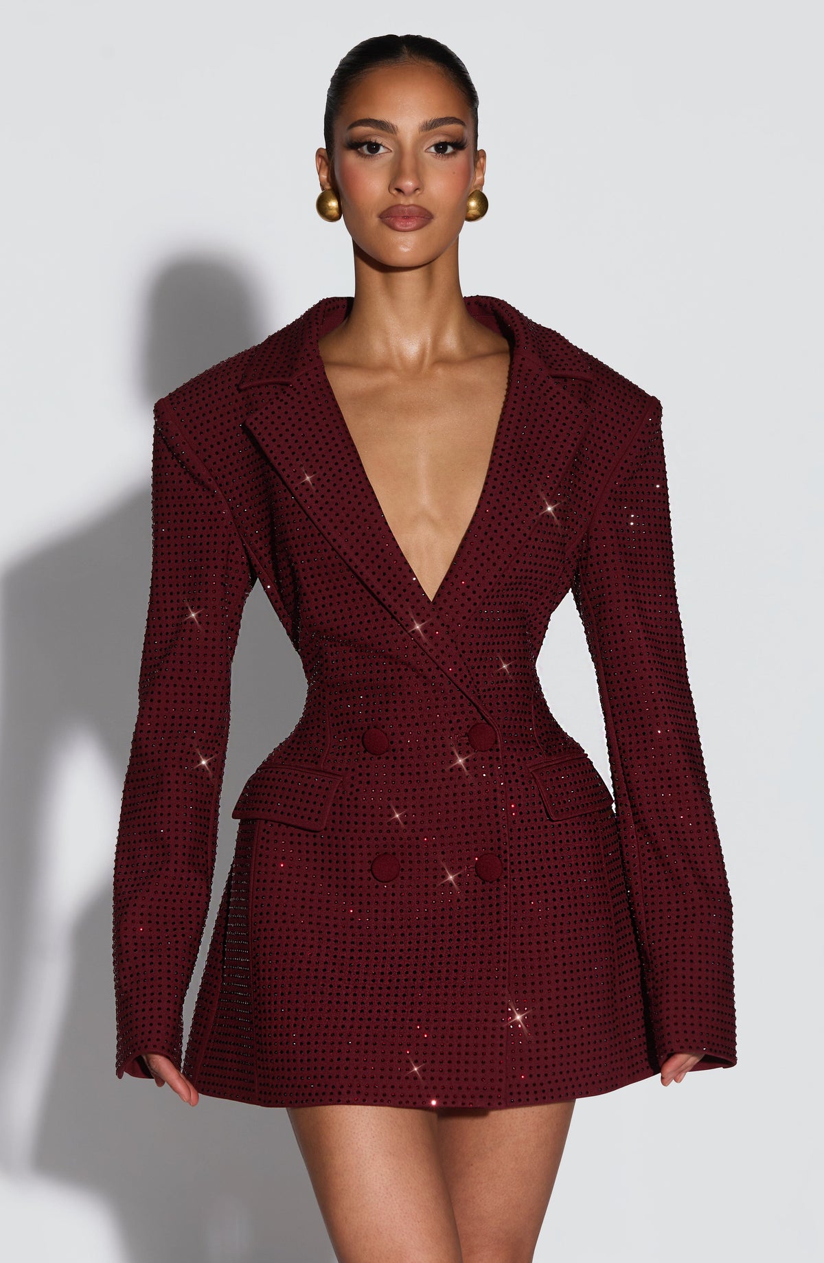 Elvira™ - Vestido Americana con Pedrería Burdeos