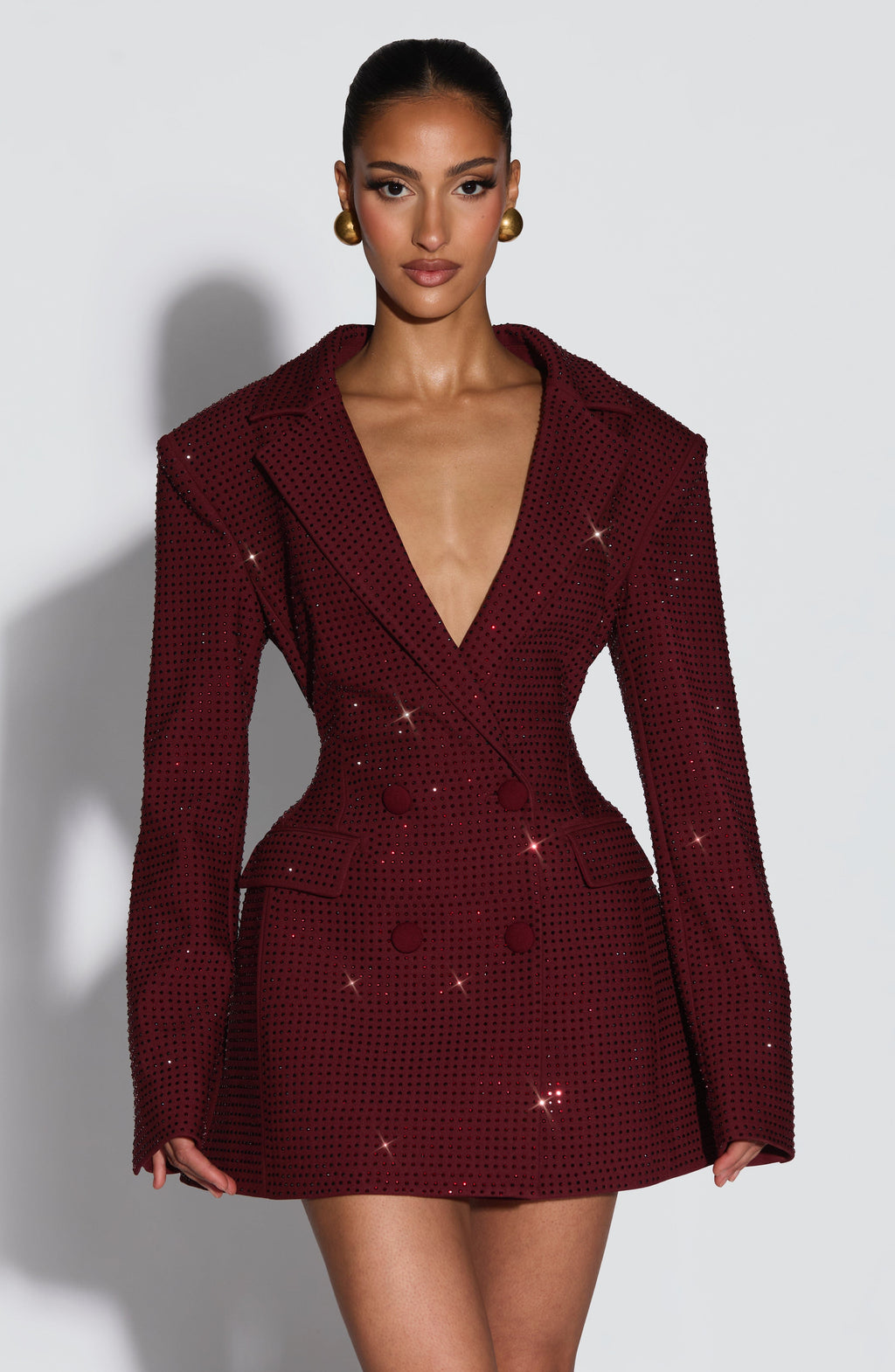 Elvira™ - Vestido Americana con Pedrería Burdeos