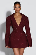 Elvira™ - Vestido Americana con Pedrería Burdeos