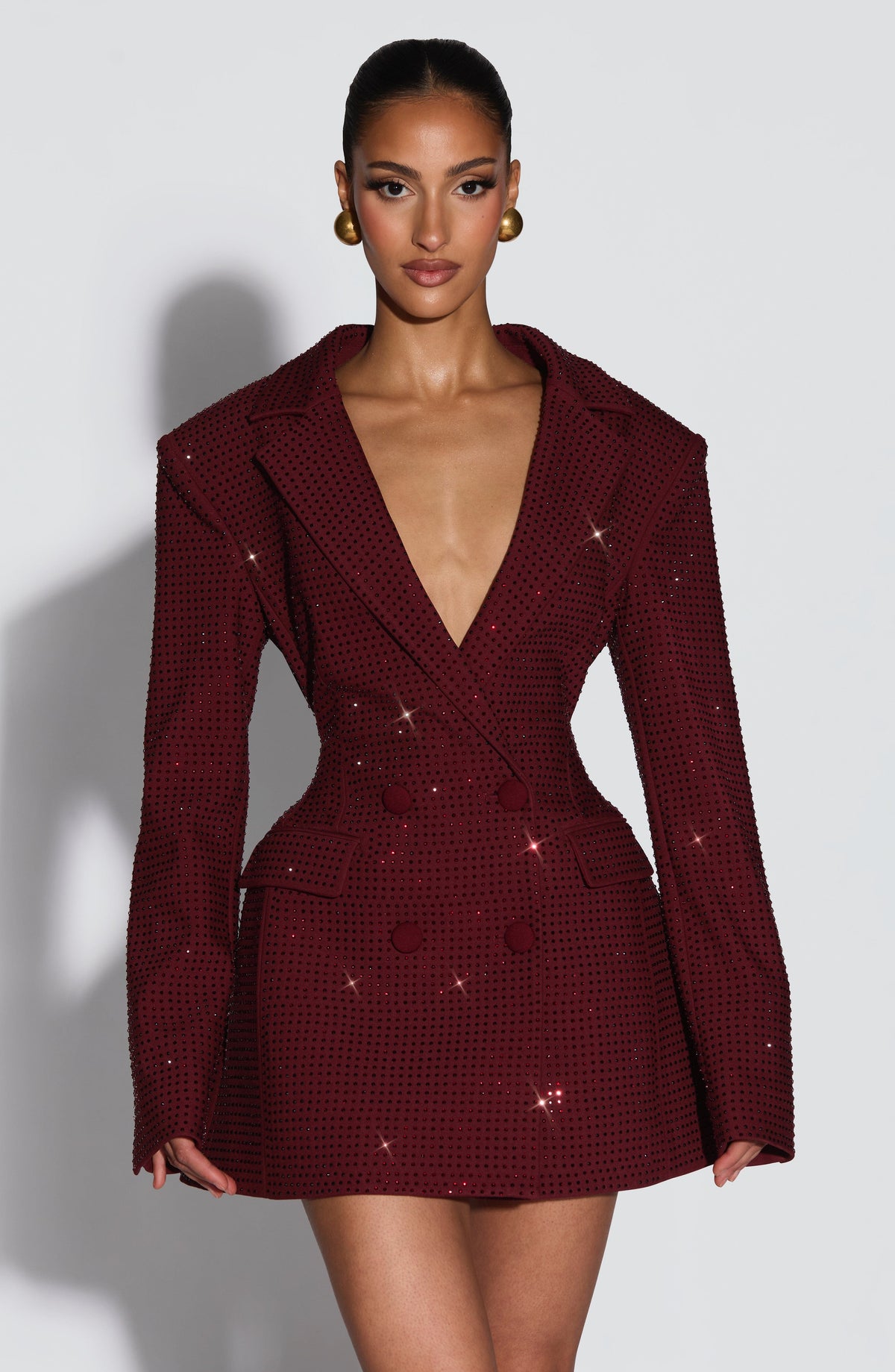 Elvira™ - Vestido Americana con Pedrería Burdeos