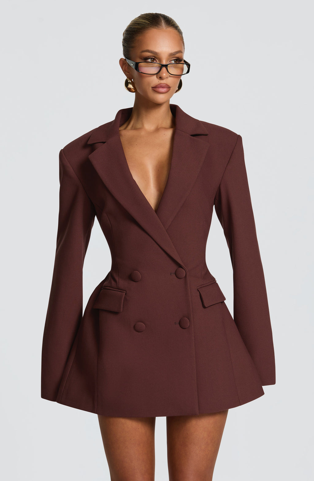 Elvira™ - Vestido Americana Corto Ciruela