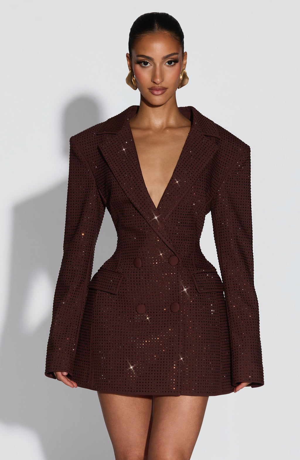 Elvira™ - Vestido Americana con Pedrería Ciruela