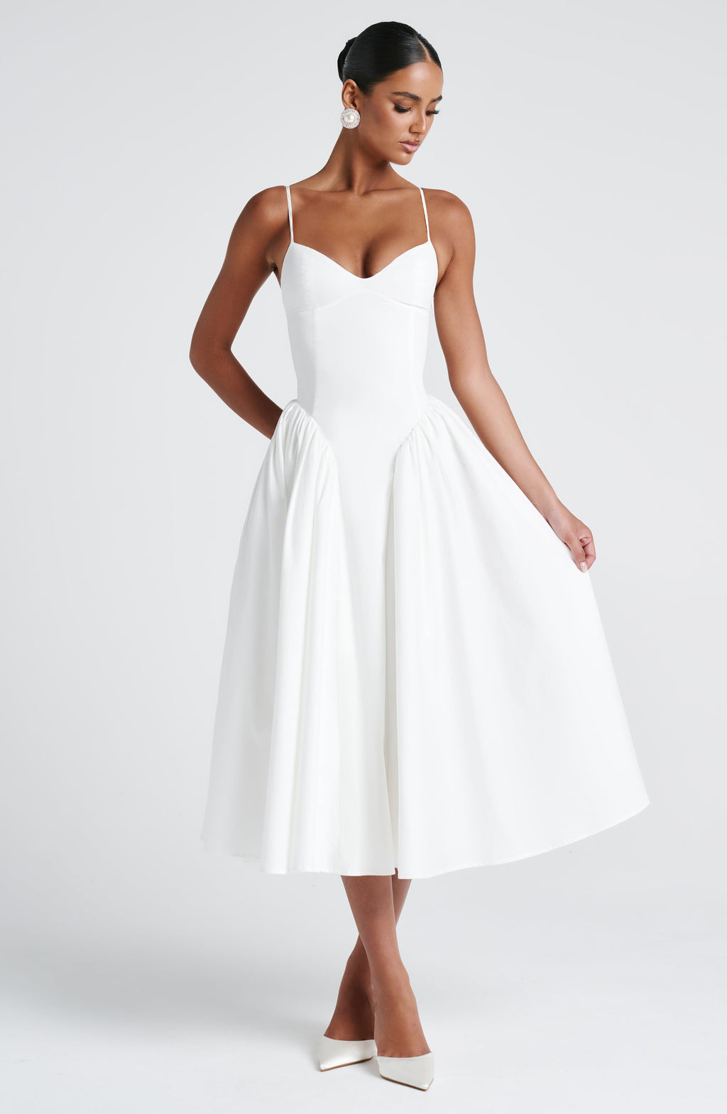 Emma™ - Vestido Midi con Godets Marfil
