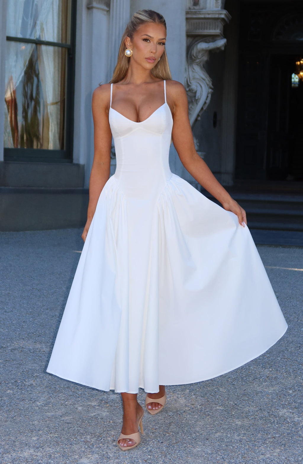 Emma™ - Vestido Midi con Godets Marfil