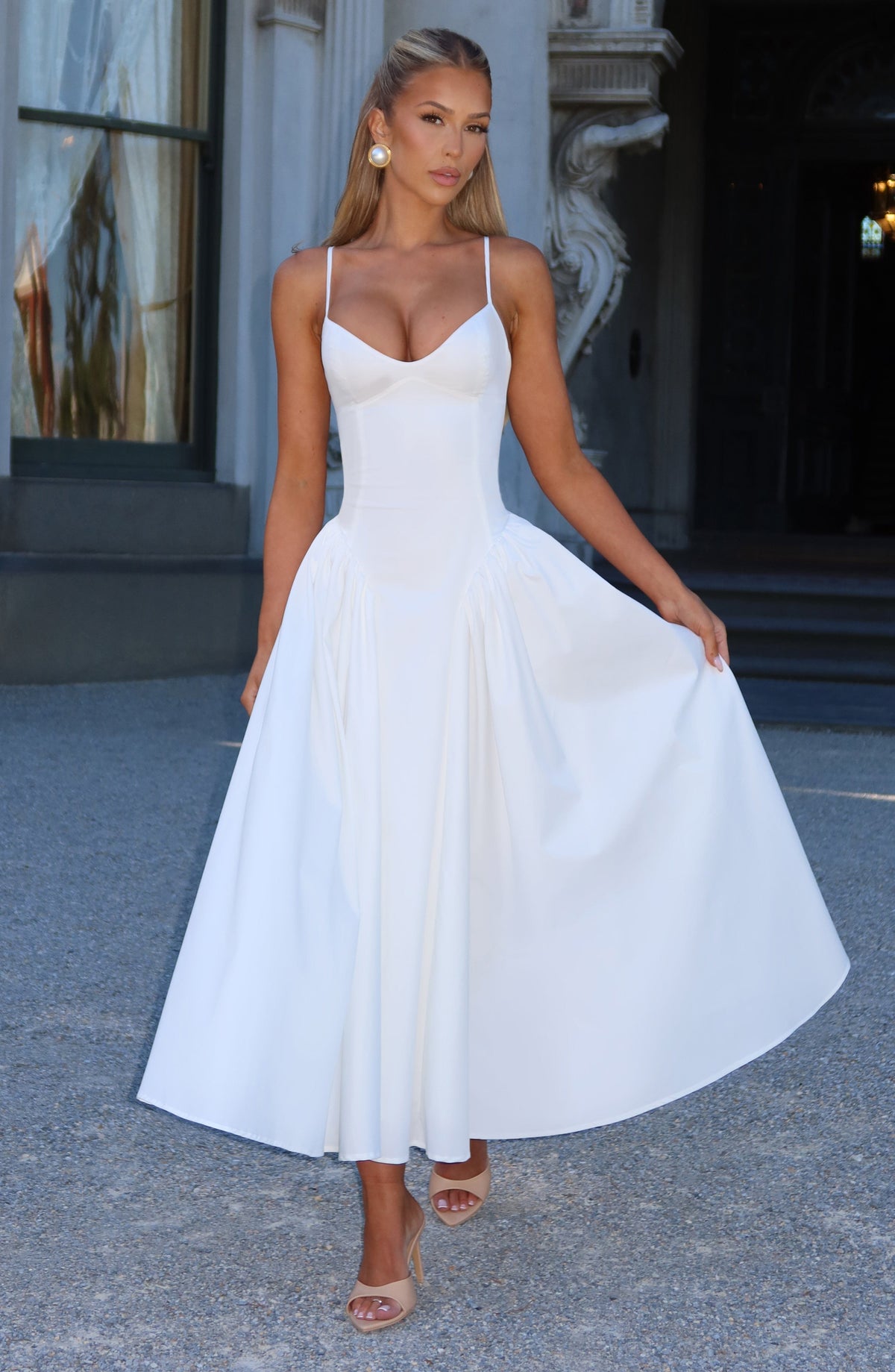Emma™ - Vestido Midi con Godets Marfil