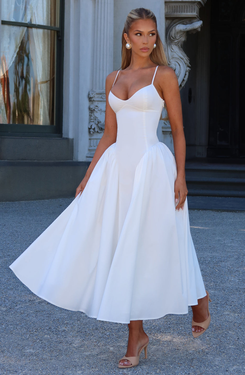 Emma™ - Vestido Midi con Godets Marfil