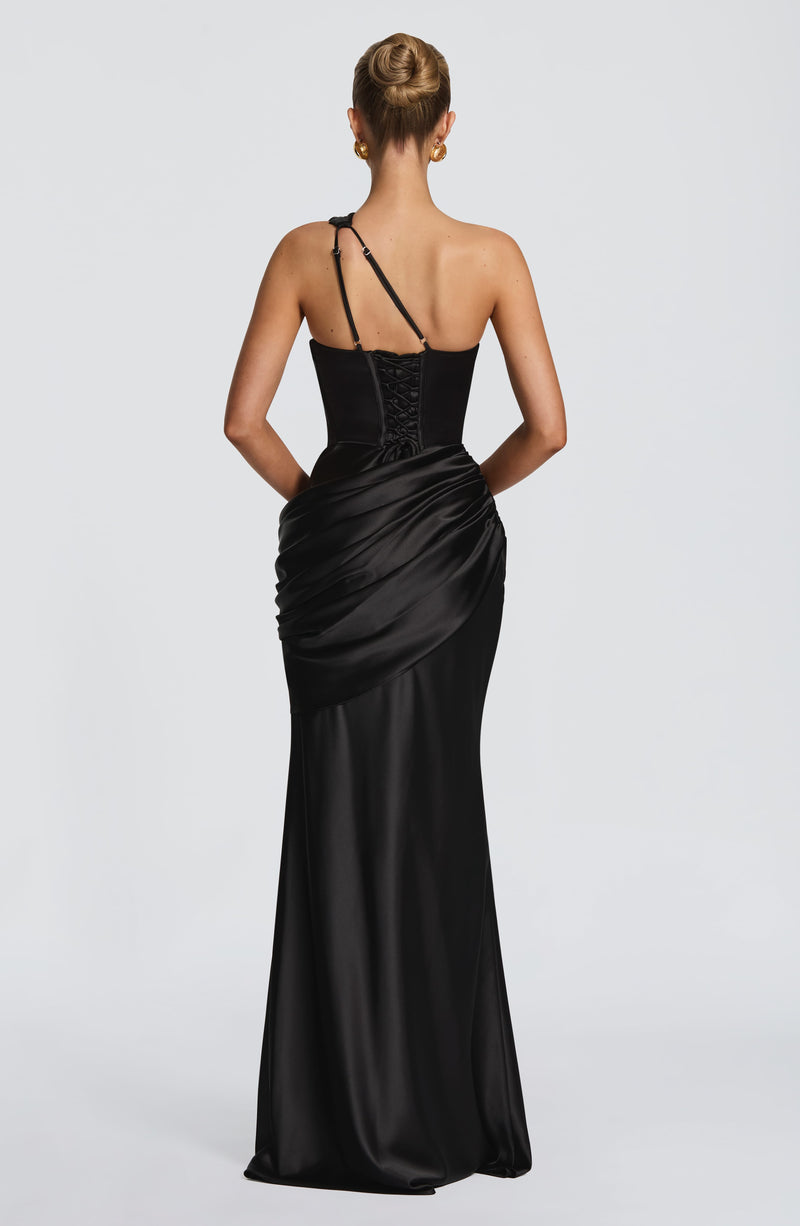Elvira™ - Vestido Largo Asimétrico Negro