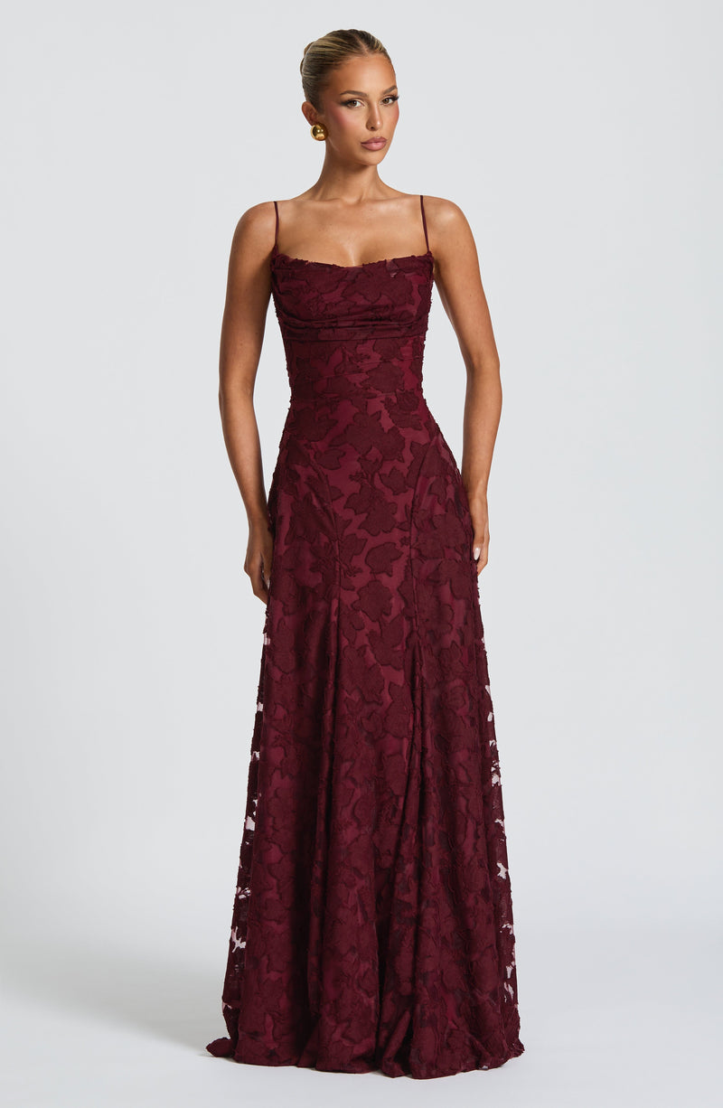Matilda™ - Vestido Largo Drapeado Cereza