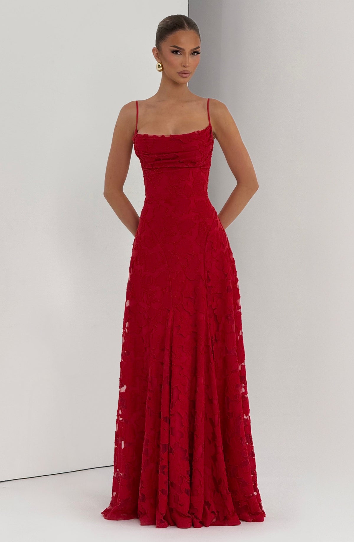 Matilda™ - Vestido Largo Drapeado Rojo