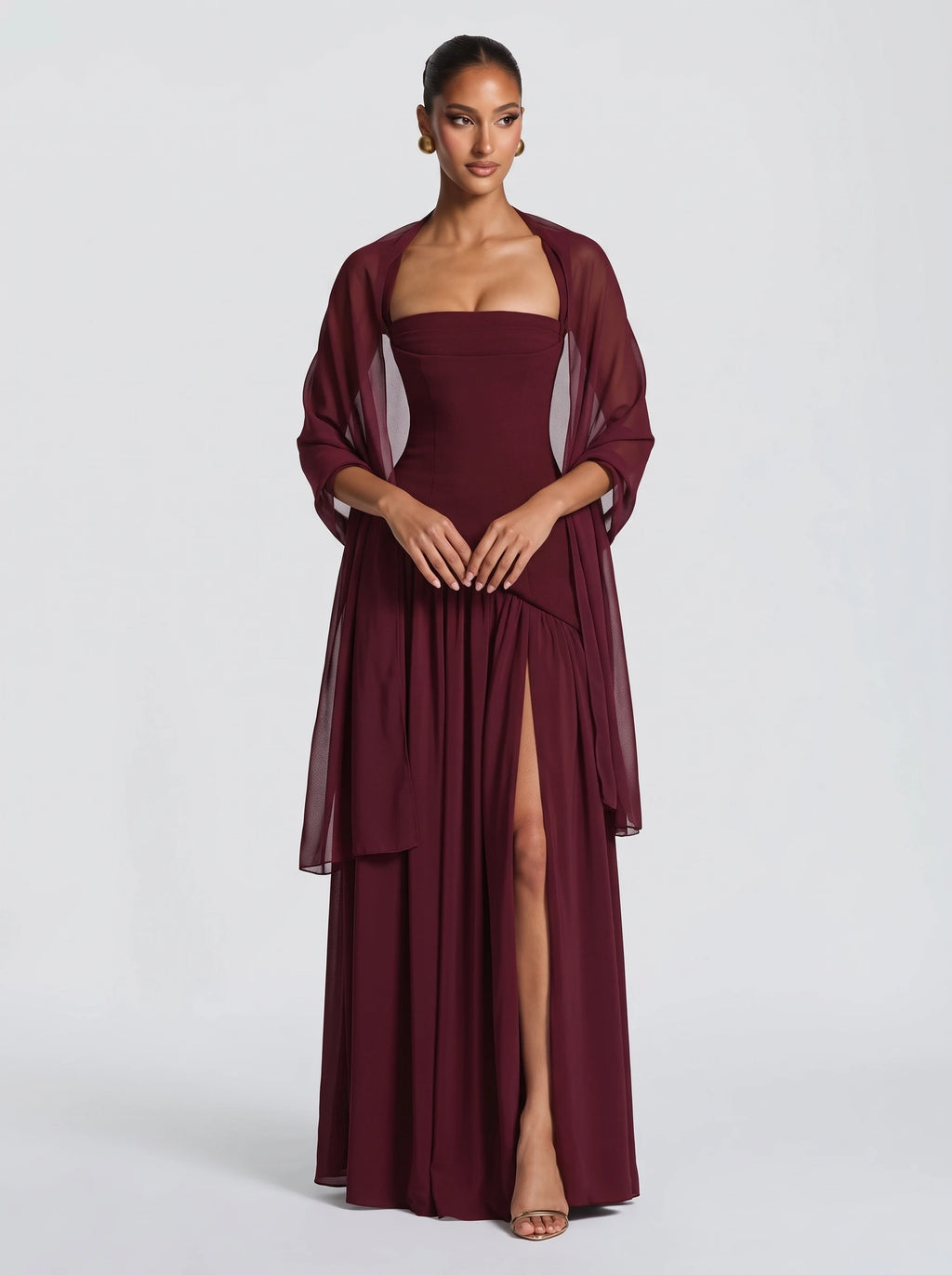 Gala™ - Estola de Chifón cereza, cuerpo entero con el vestido a juego