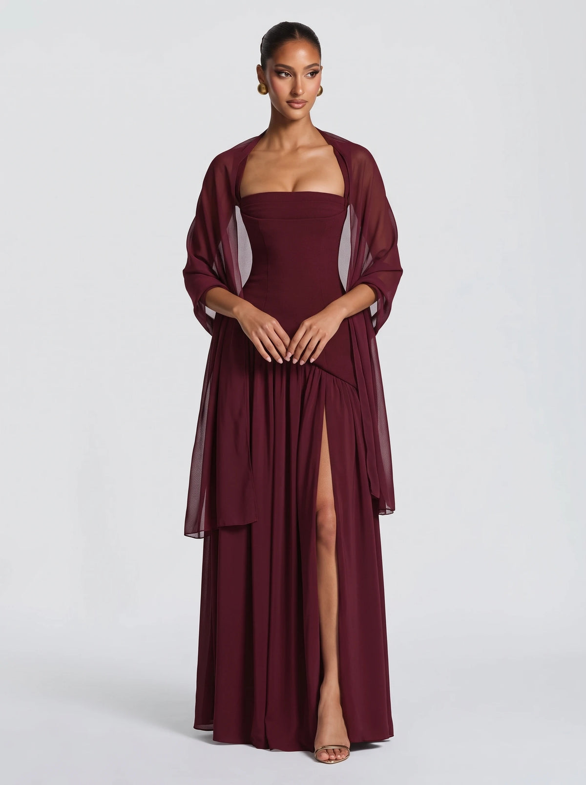 Gala™ - Estola de Chifón cereza, cuerpo entero con el vestido a juego