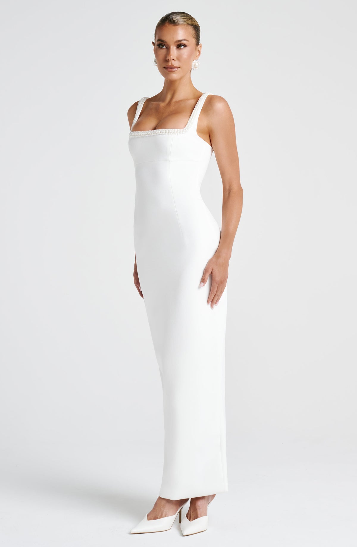 Inés™ - Vestido Midi con Perlas Marfil