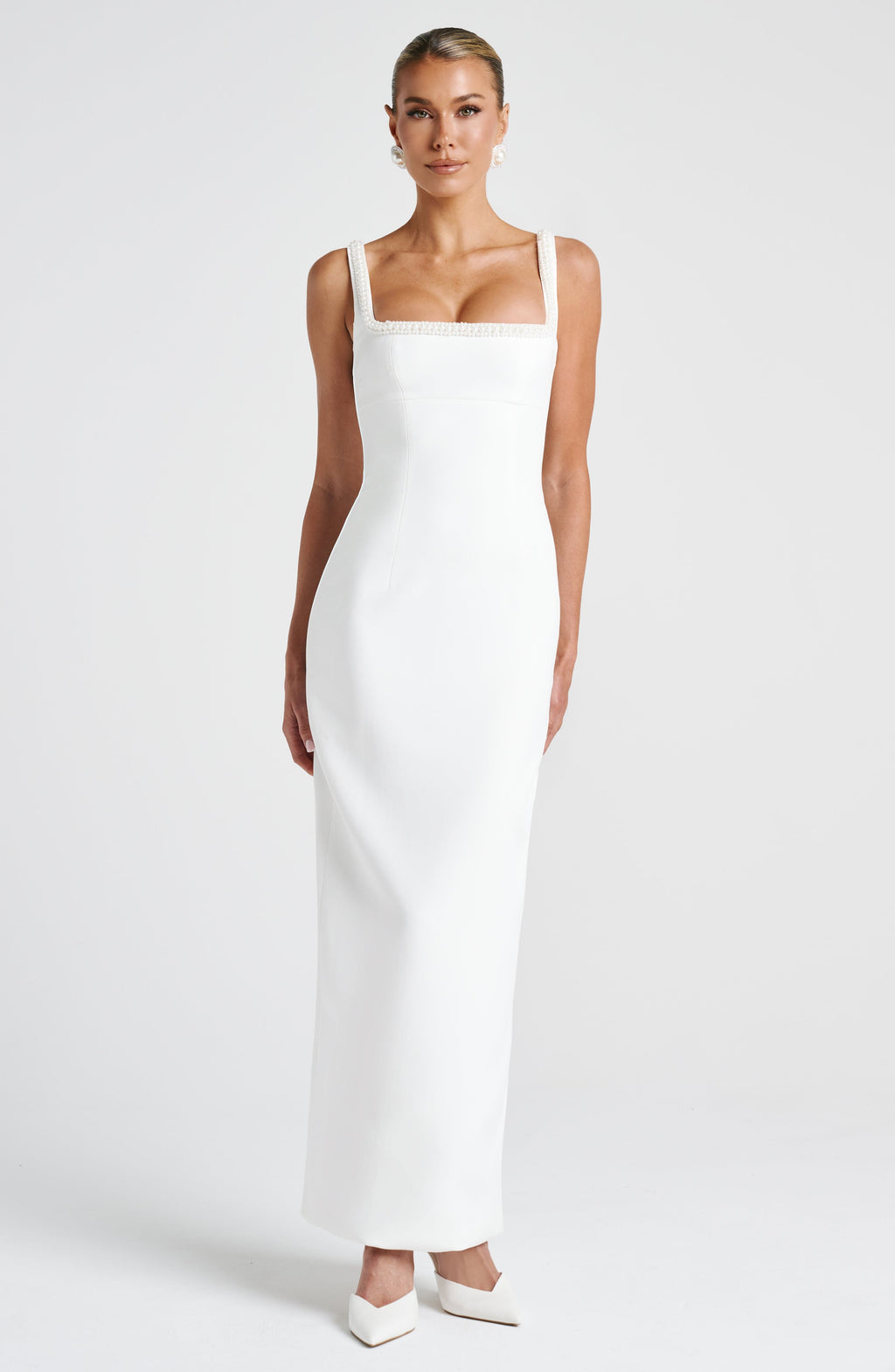 Inés™ - Vestido Midi con Perlas Marfil