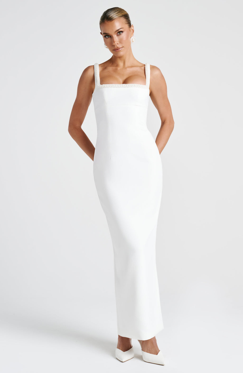 Inés™ - Vestido Midi con Perlas Marfil