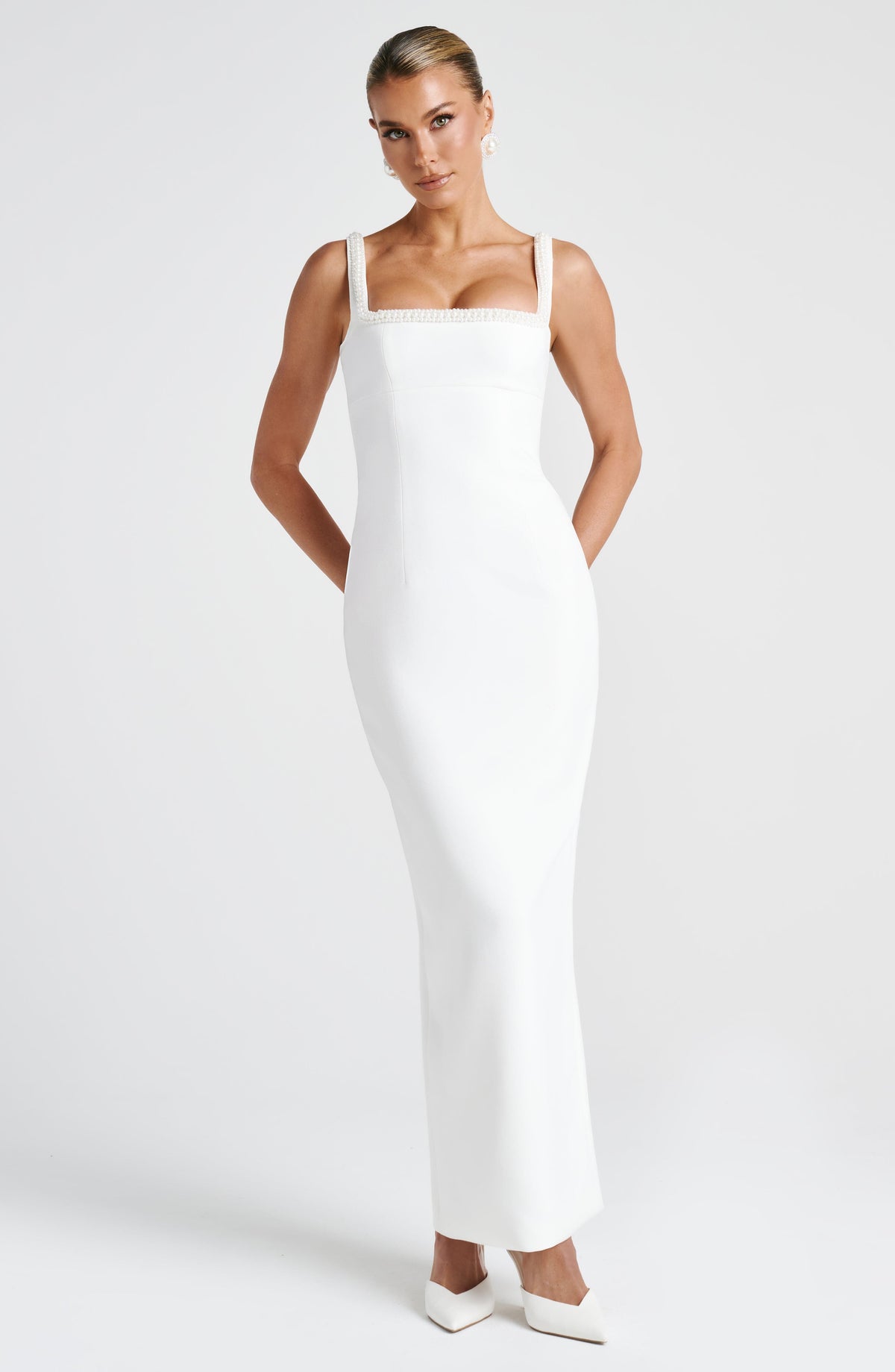 Inés™ - Vestido Midi con Perlas Marfil