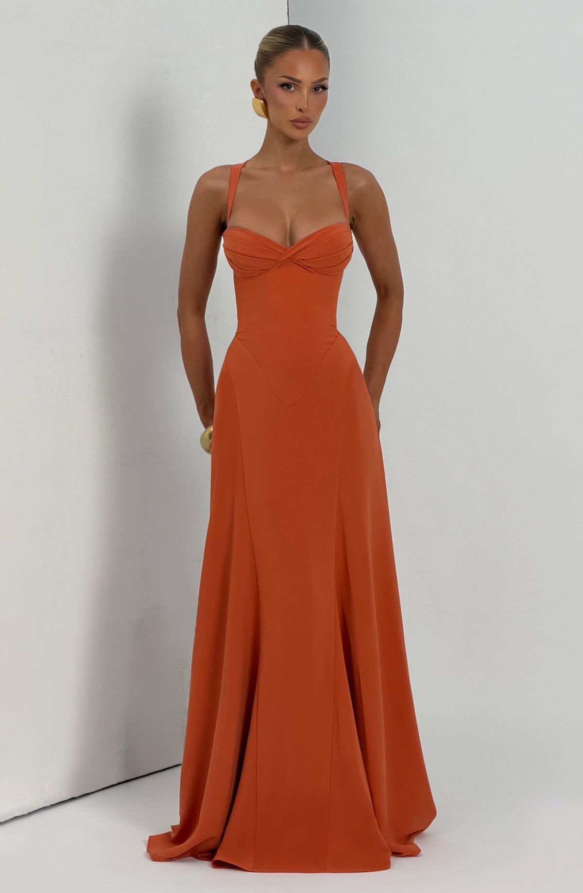 Irene™ - Vestido Largo de Chifón Naranja