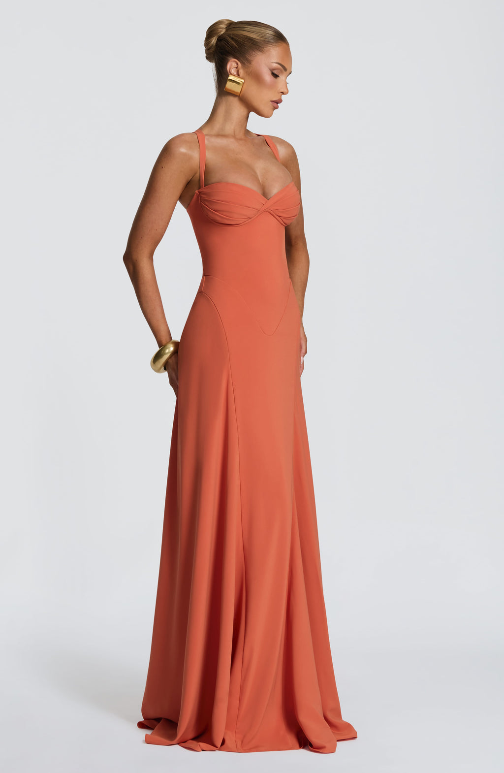 Irene™ - Vestido Largo de Chifón Naranja