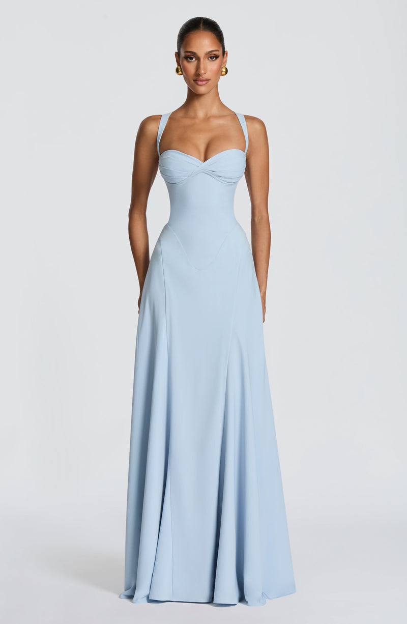 Irene™ - Vestido Largo de Chifón Azul Glaciar