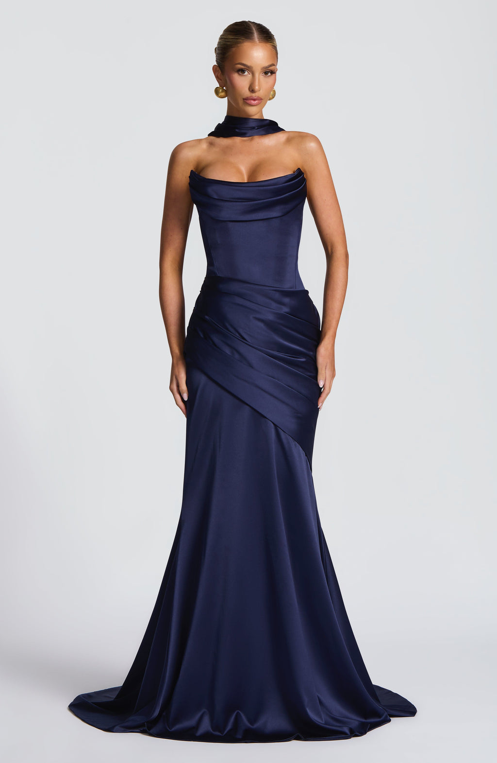 Cristina™ - Vestido Largo con Cola Azul Marino