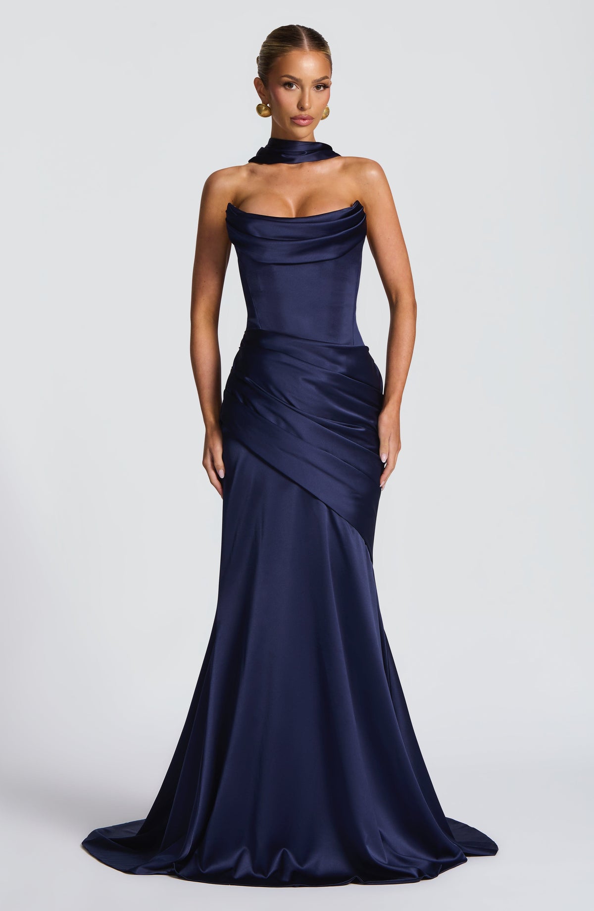 Cristina™ - Vestido Largo con Cola Azul Marino