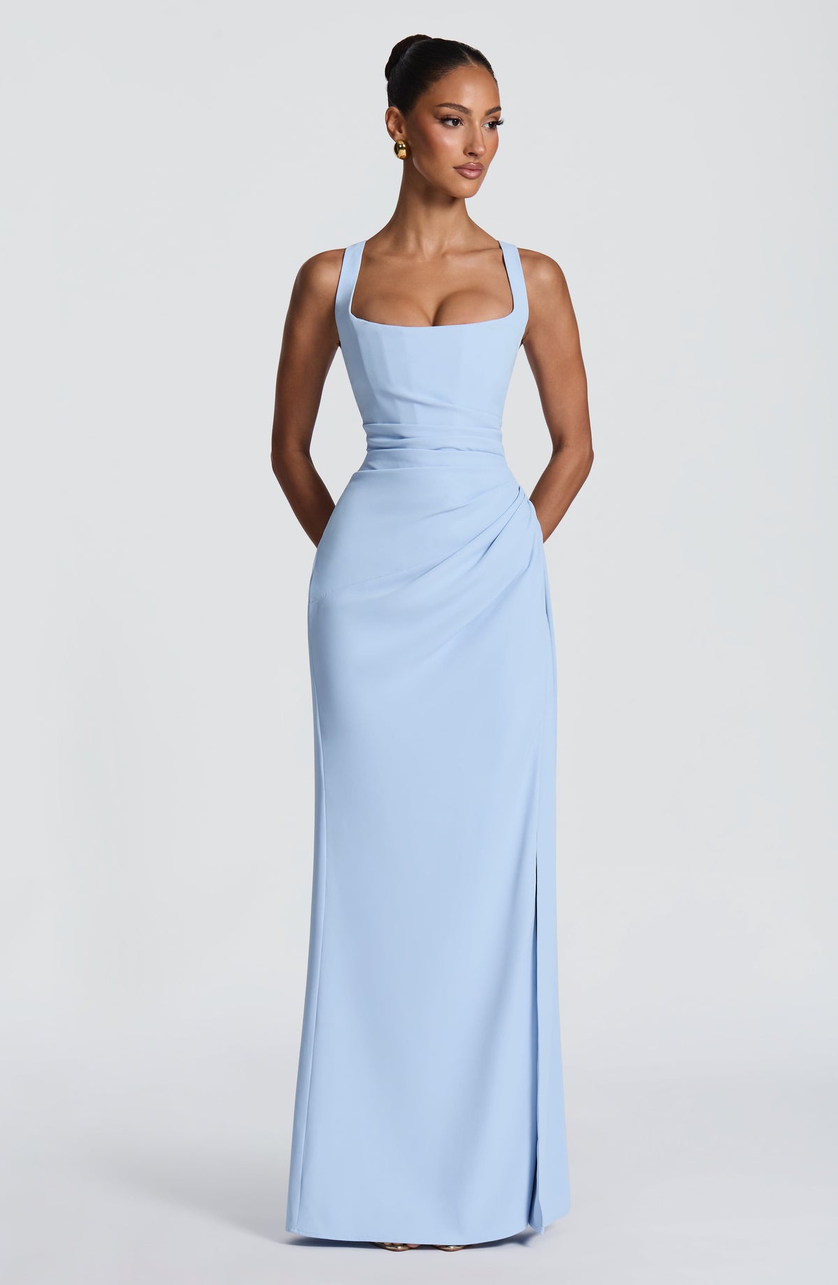 Lucía™ - Vestido Largo Cruzado Azul Glaciar