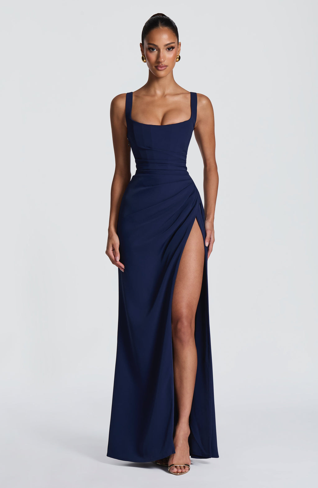 Lucía™ - Vestido Largo Cruzado Azul Marino