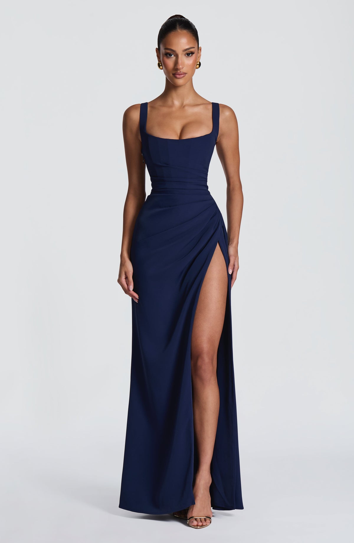 Lucía™ - Vestido Largo Cruzado Azul Marino