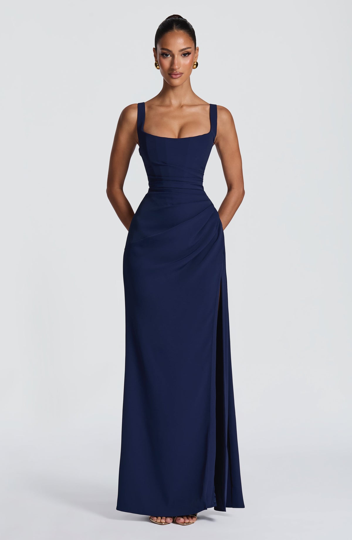Lucía™ - Vestido Largo Cruzado Azul Marino