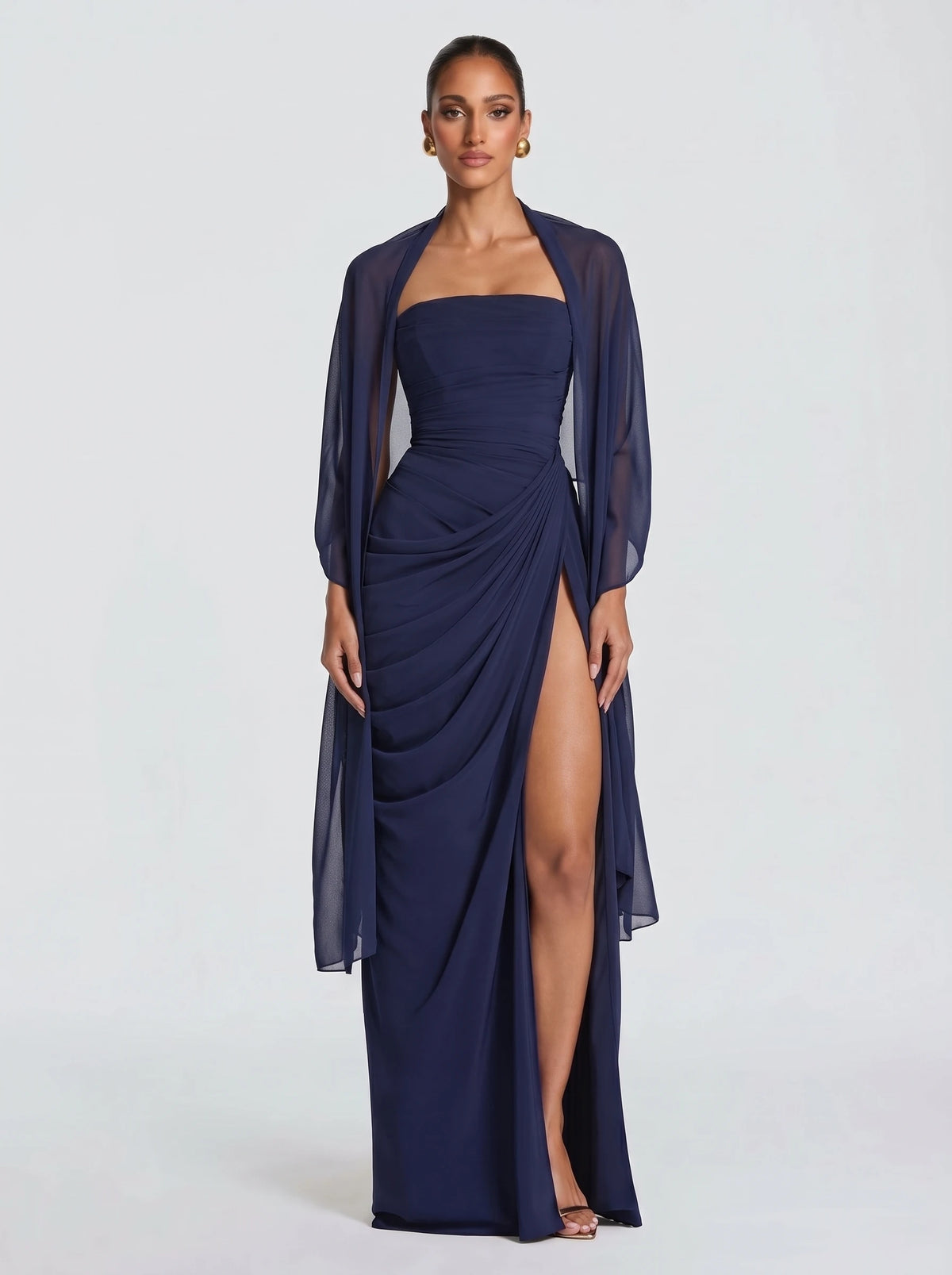 Lina™ - Estola de Chifón azul marino, cuerpo entero con el vestido a juego