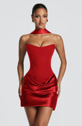 Marta™ - Vestido Corto con Sobrefalda Rojo