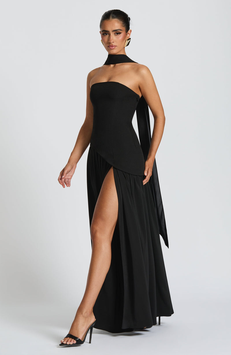 Malena™ - Vestido Largo de Chifón Negro