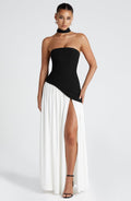 Malena™ - Vestido Largo de Chifón Blanco y Negro